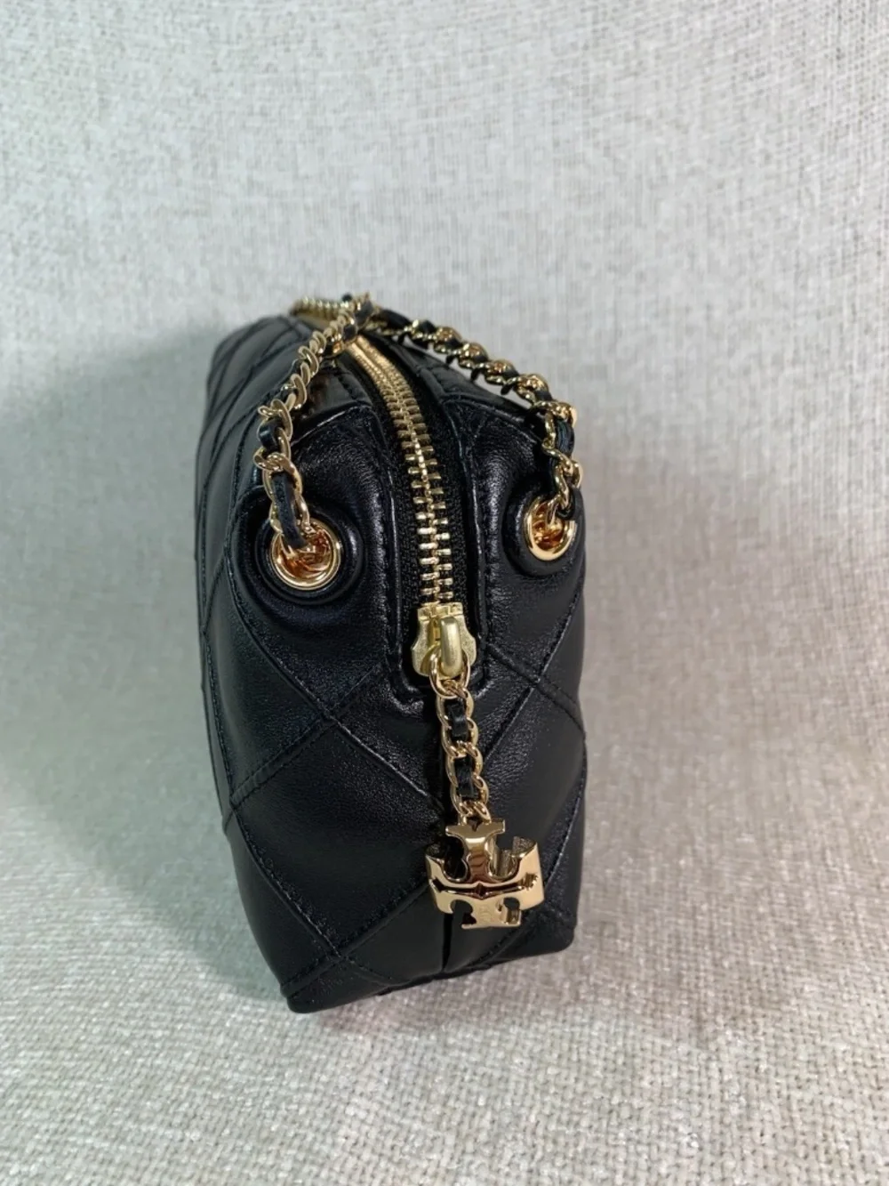 NEW Tory Burch Fleming Soft Black Quilted Leather Crossbody Bag